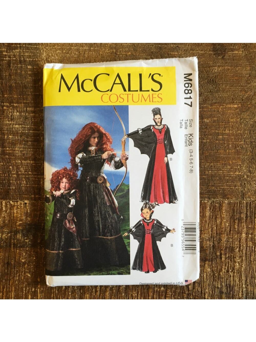 McCalls Sewing Pattern M6817 Merida Brave Vampiress Costume Kids 3-8 UNCUT